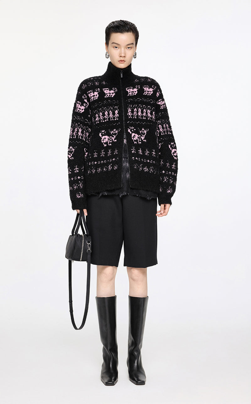 Sweater / JNBY High Neck Alpaca Wool Cardigan Black