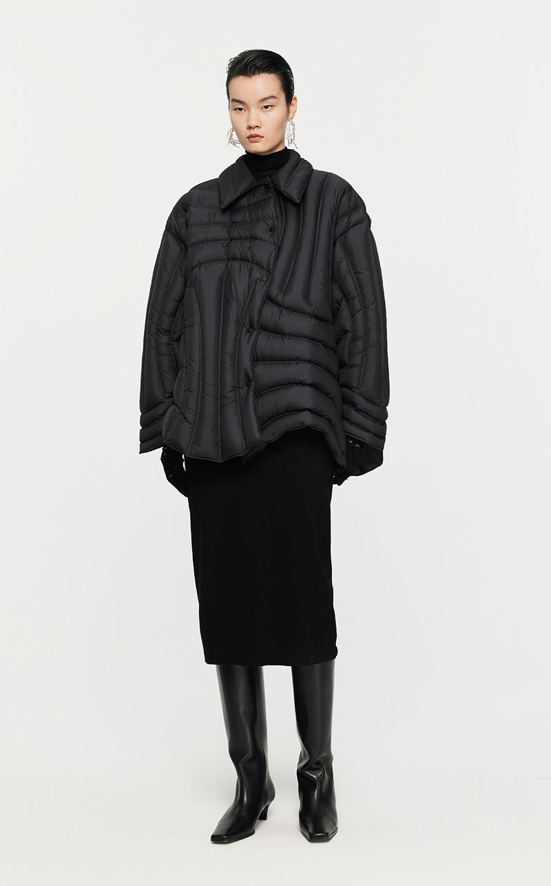 Coat / JNBY Irregular Mid-Length Down Coat Black
