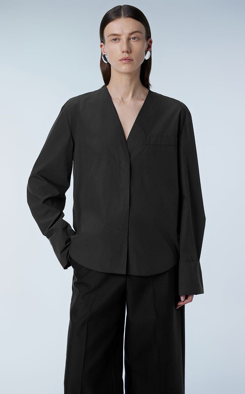 Shirt / JNBY V-neck Concealed Placket Shirt Black