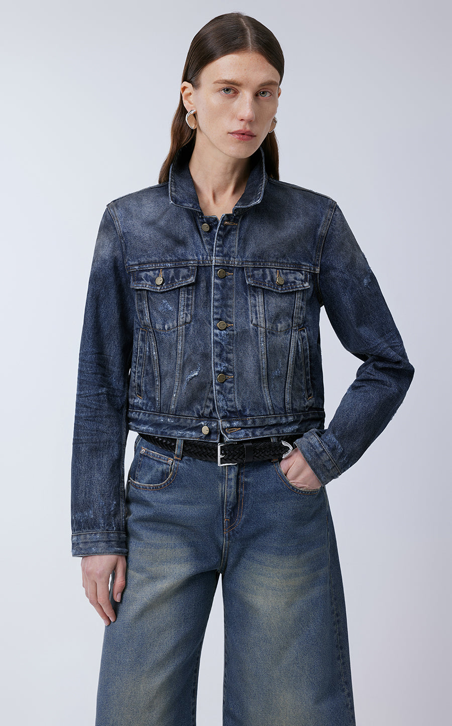 Coat / JNBY Cropped Cotton Denim Jacket NavyBlue