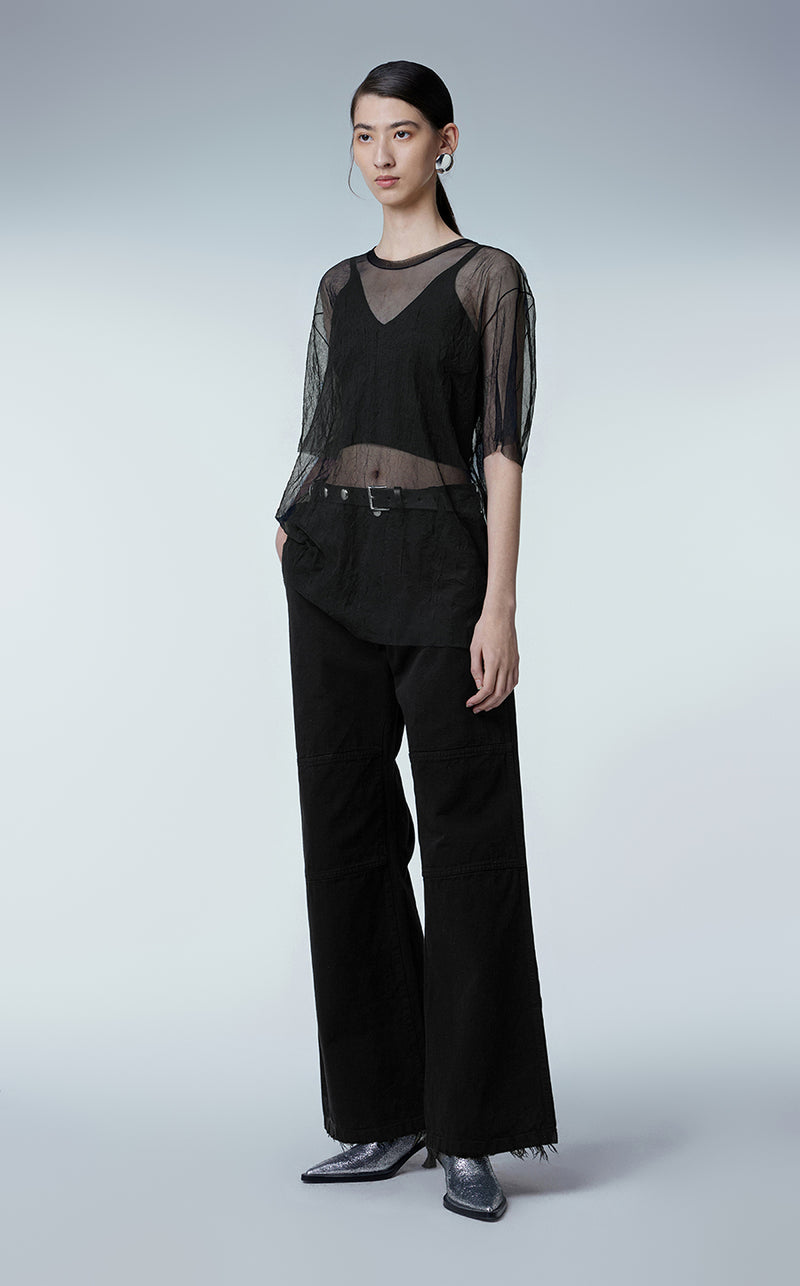 T-Shirt/JNBY Pleated Crew-necked T-Shirt Black