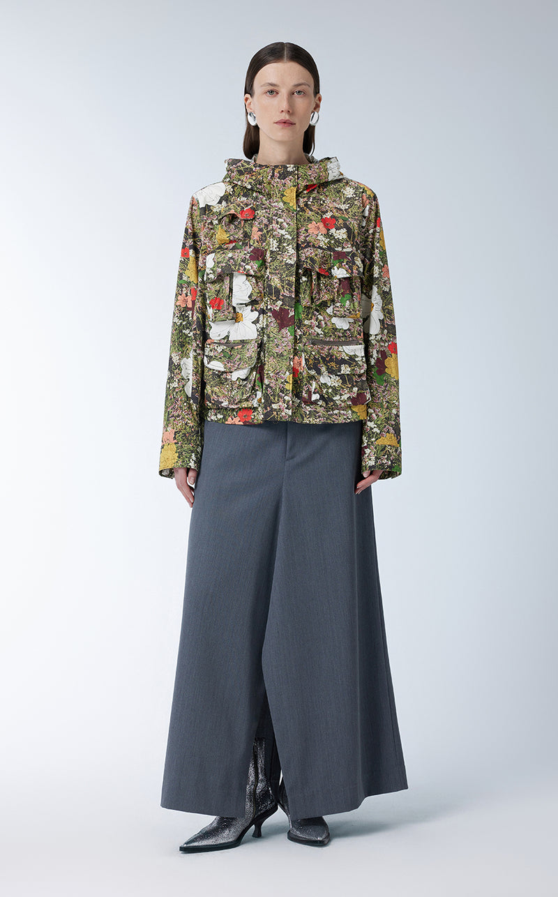 Coat / JNBY Floral-print Hooded Jacket DarkOliveGreen