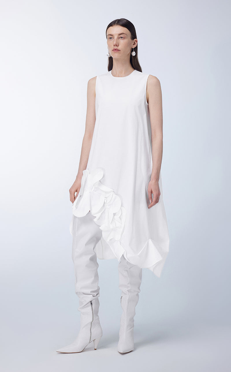 Dress / JNBY 3D-floral Asymmetric Sleeveless Dress White