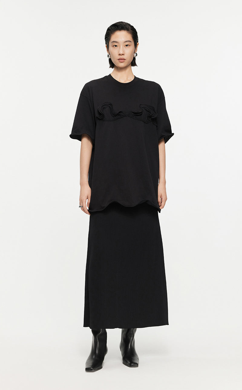 T-shirt /JNBY Drawstring Aluminum Wire Cotton T-shirt Black