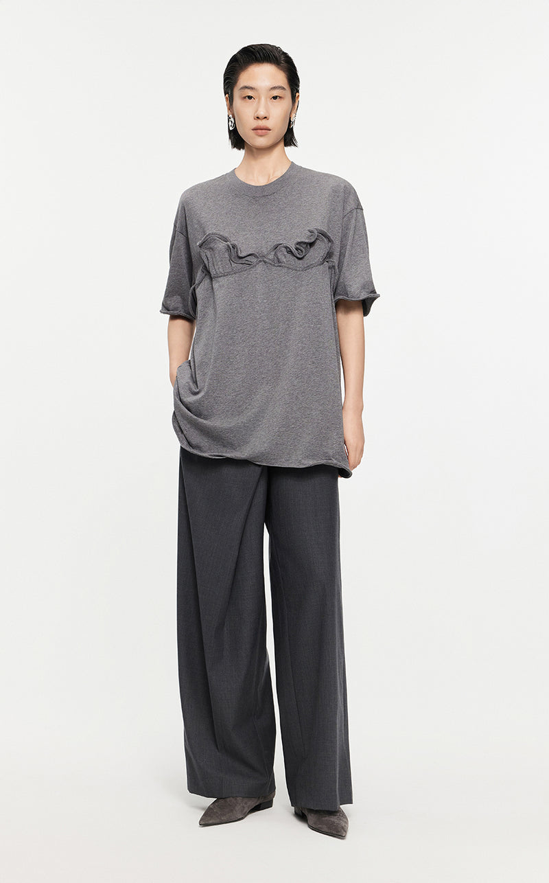 T-shirt /JNBY Drawstring Aluminum Wire Cotton T-shirt Grey