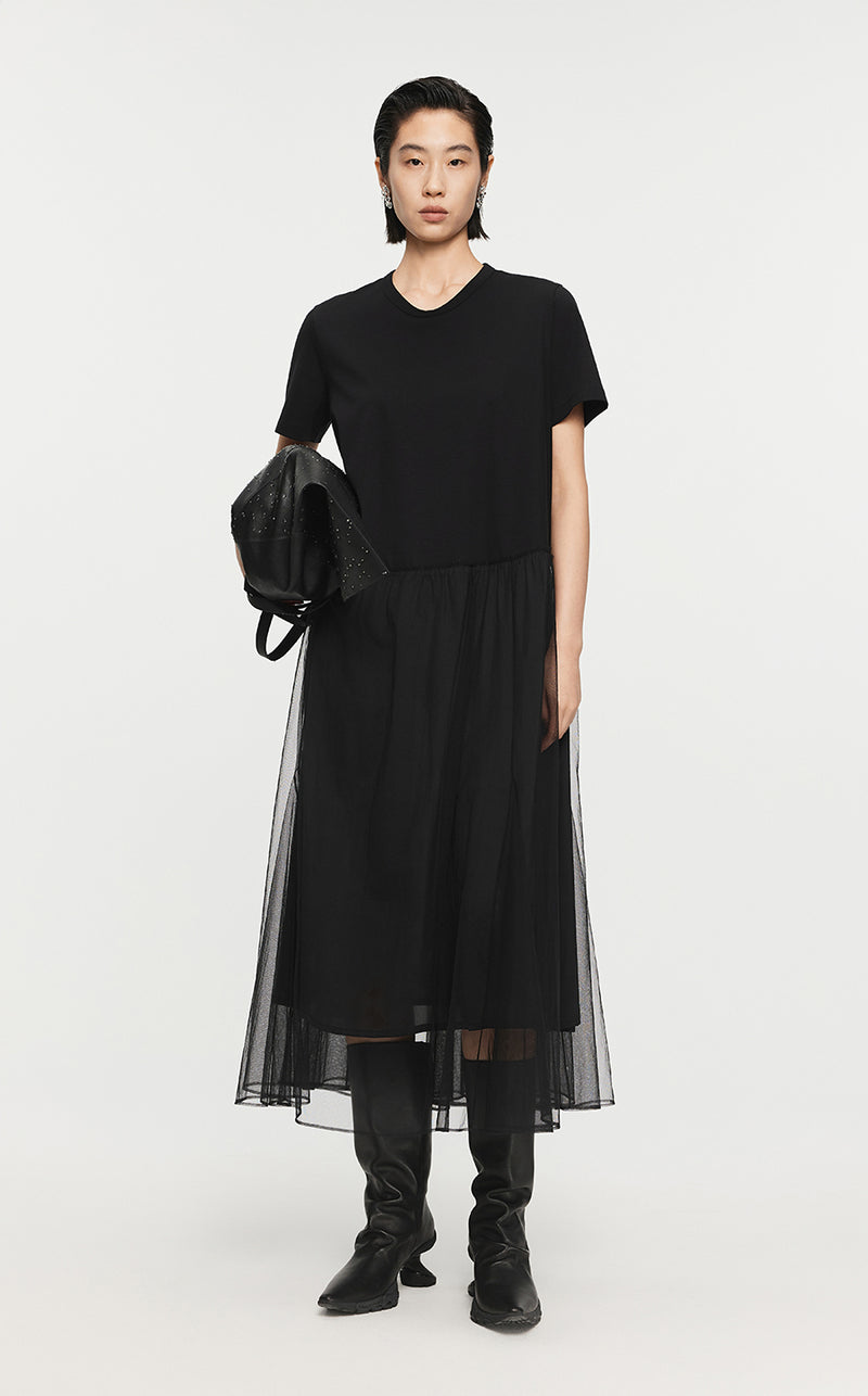 Dresses/JNBY A-line Short-sleeved Avantgarde Dresses Black