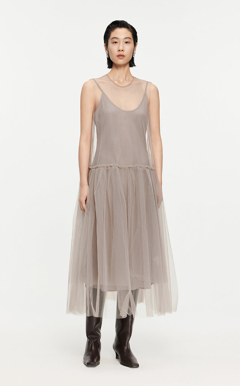 Dresses / JNBY A-line Mesh Above-the-knee Sleeveless Dresses Wheat3