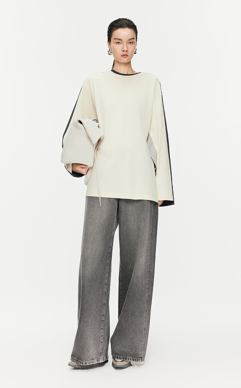 T-Shirt/JNBY Micro Elastic Oversize Long-sleeved Shirt White
