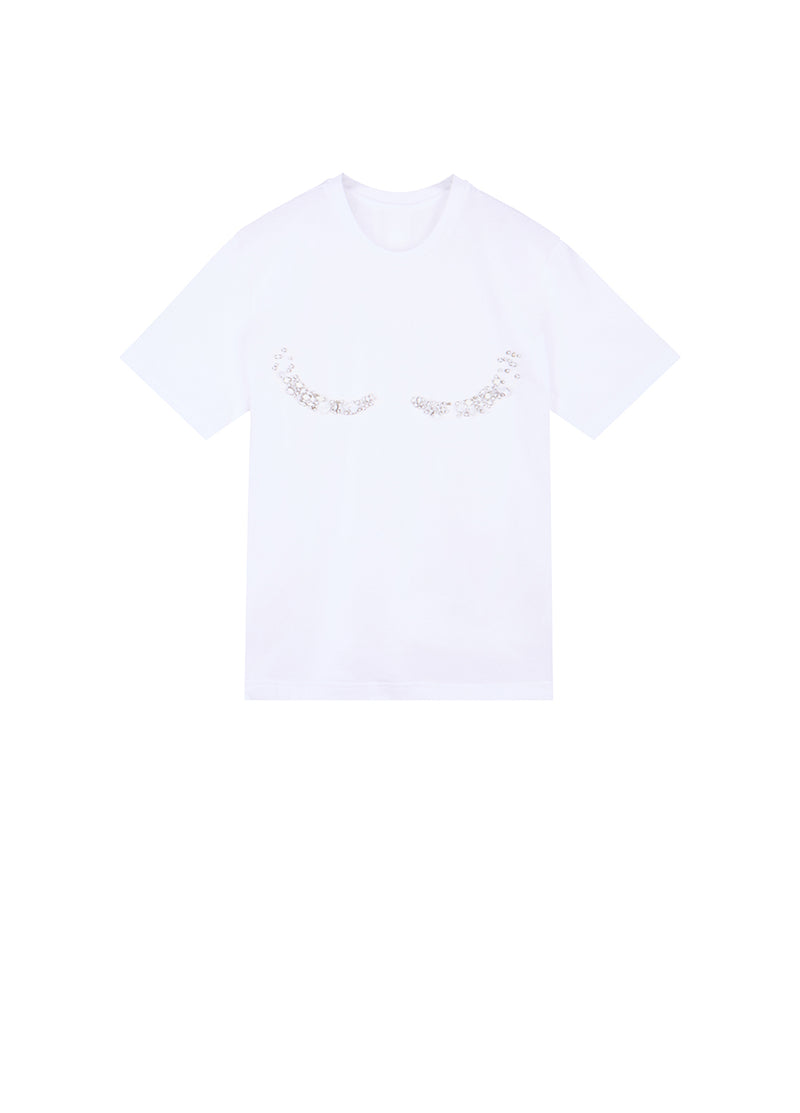 T-Shirt/JNBY Micro Elastic Loose Fitting Nail Bead Short-sleeved T-shirt White