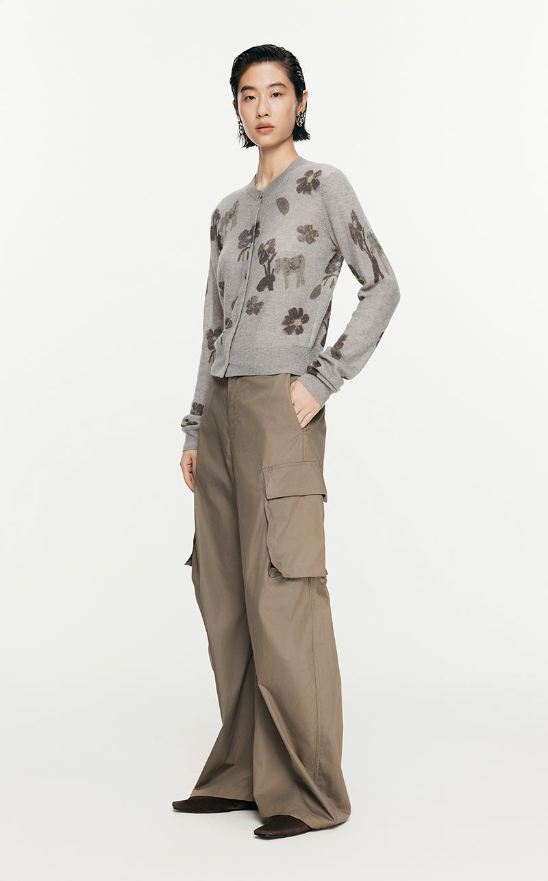 Sweater/JNBY Printed Short Cardigan Sweater Grey