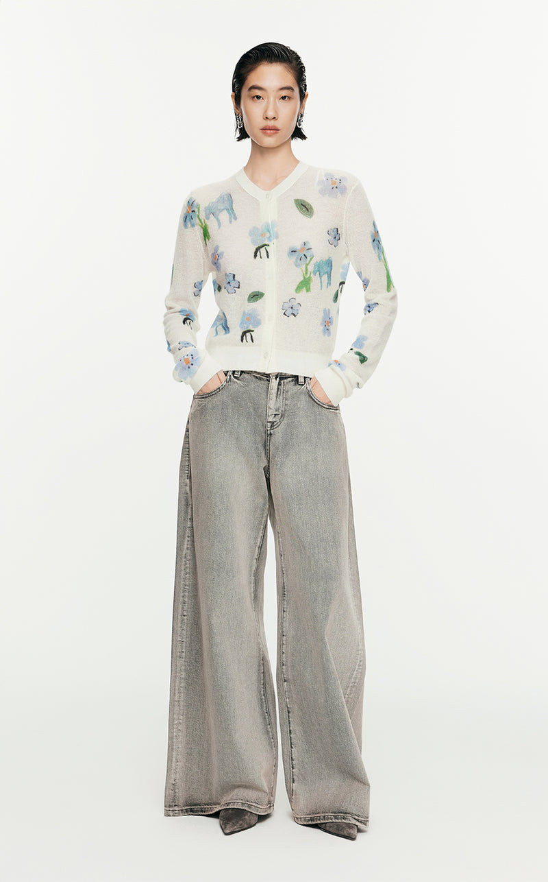 Sweater/JNBY Printed Short Cardigan Sweater White
