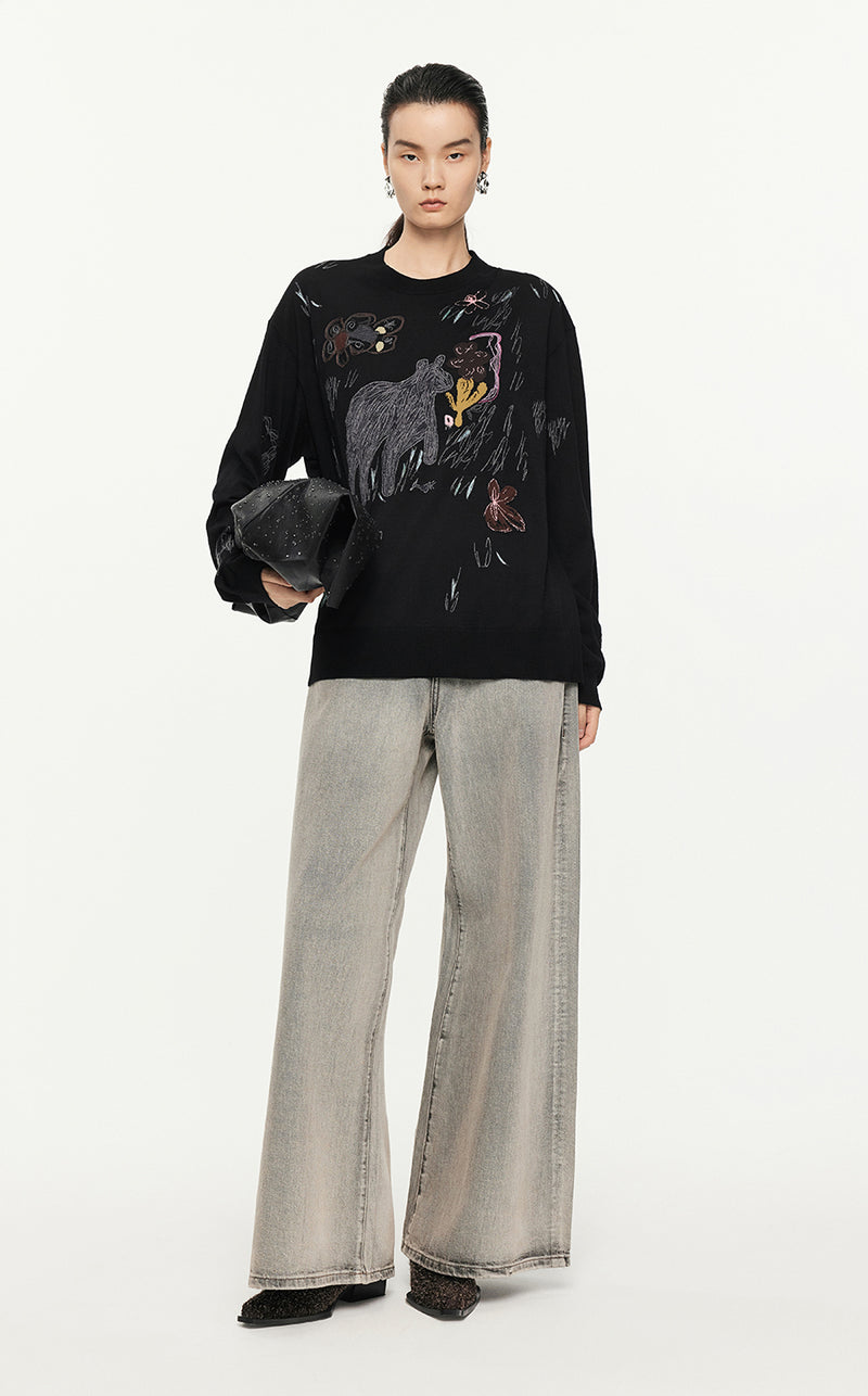 Sweater/JNBY Thin Long-sleeved Pullover Sweater Black