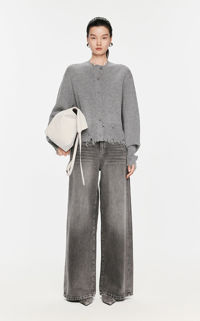 Sweater / JNBY Distressed Button-up Cardigan Grey