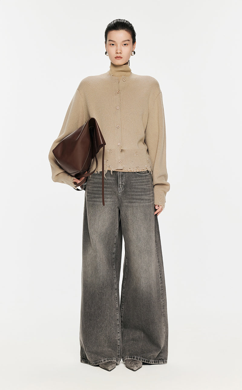 Sweater / JNBY Distressed Button-up Cardigan Khaki