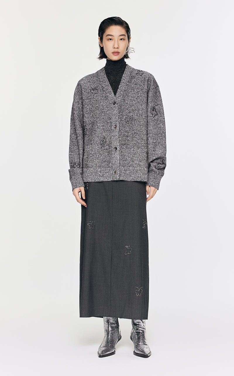 Sweater / JNBY Butterfly-embellished Mid-length Cardigan Grey