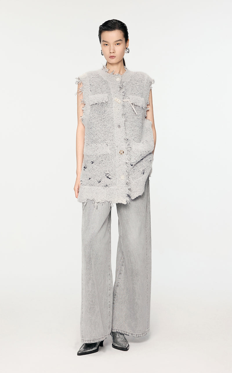 Vest / JNBY Distressed Knitted Vest White