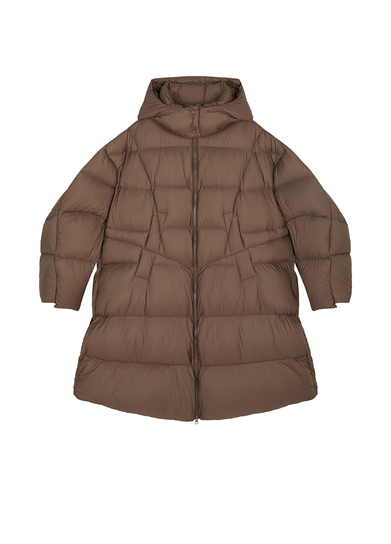 Downcoat / JNBY Irregular Mid-Length Hooded Down Coat Brown