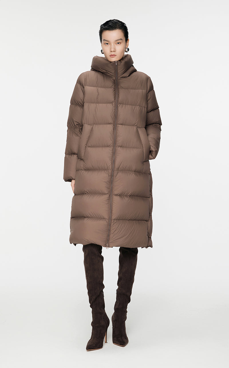 Downcoat / (Extreme Cold Weather)JNBY Relaxed Hooded Goose Down Coat Brown