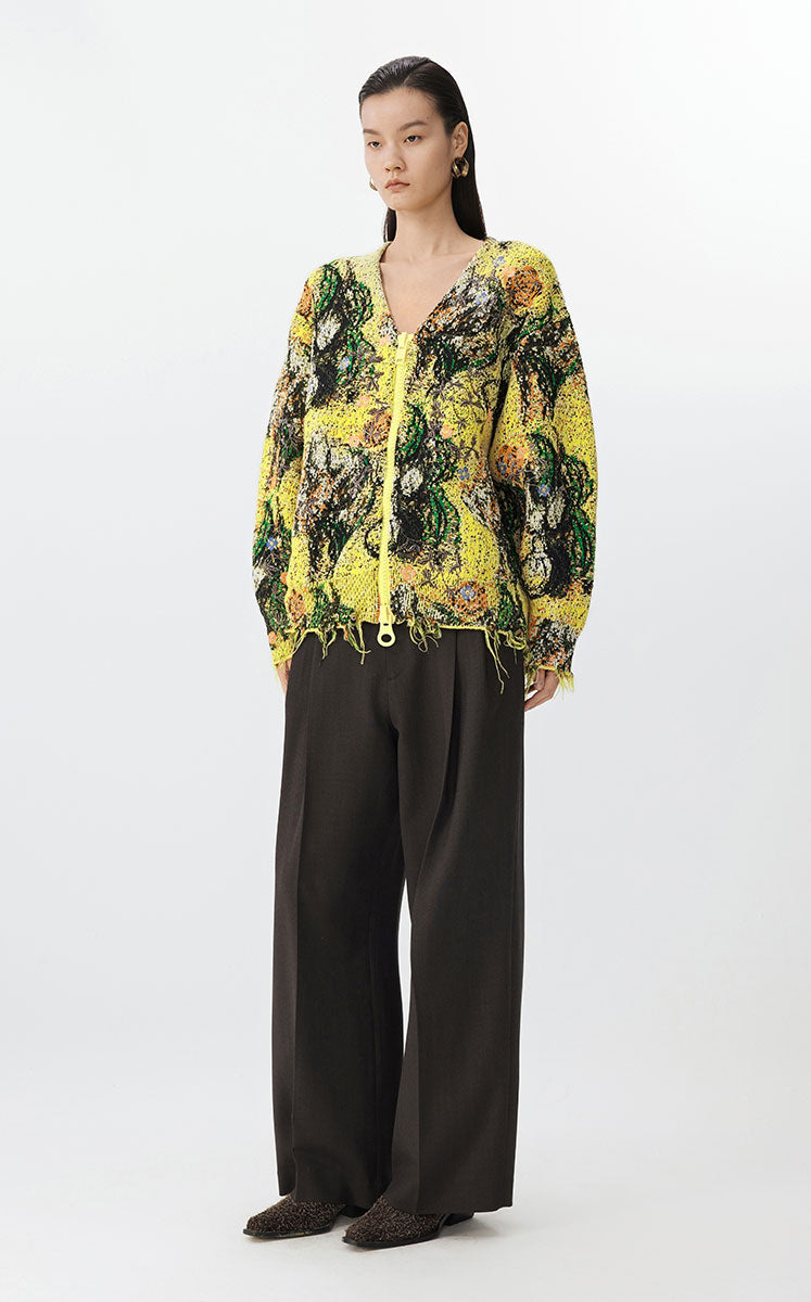 Sweater / JNBY Floral Dream Knit Cardigan Yellow and black