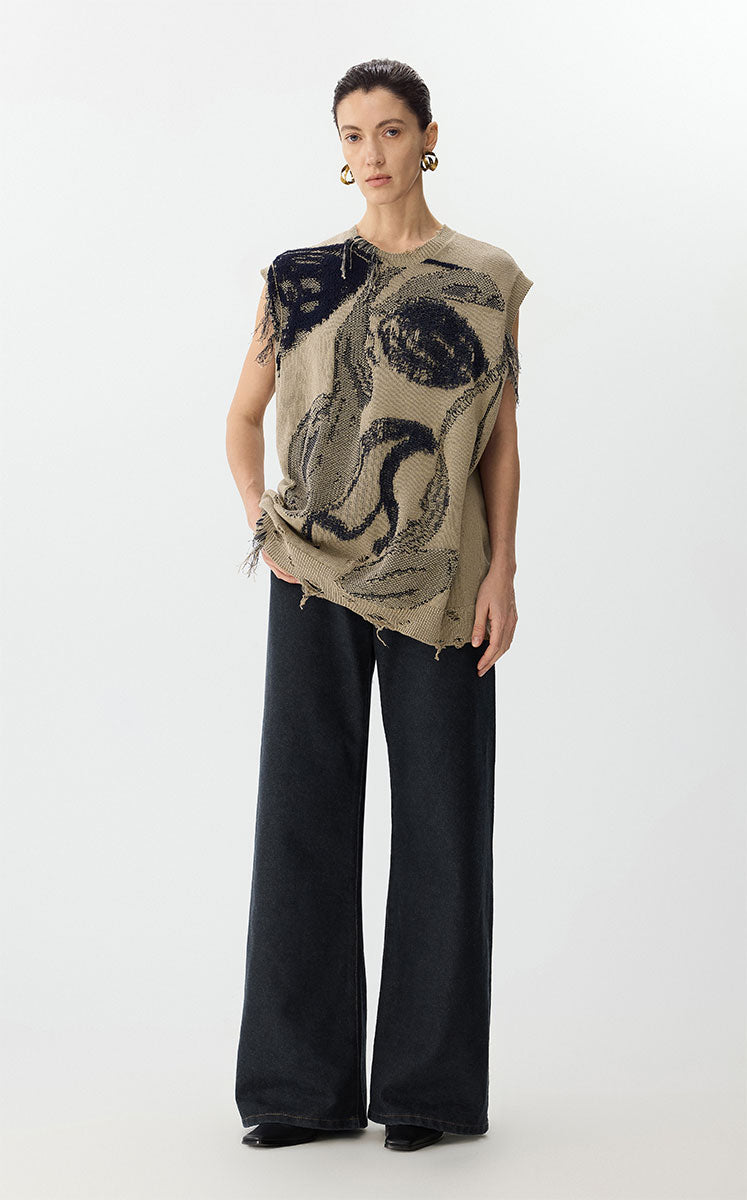 Sweater / JNBY Floral Oversized Knit Vest Brown