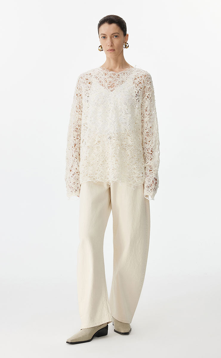 Sweater / JNBY Oversized Textured Knit Sweater White