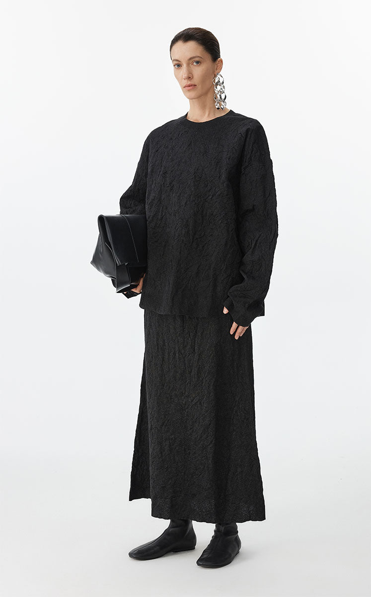 Skirt / JNBY Textured Long Pleated Hybrid Skirt