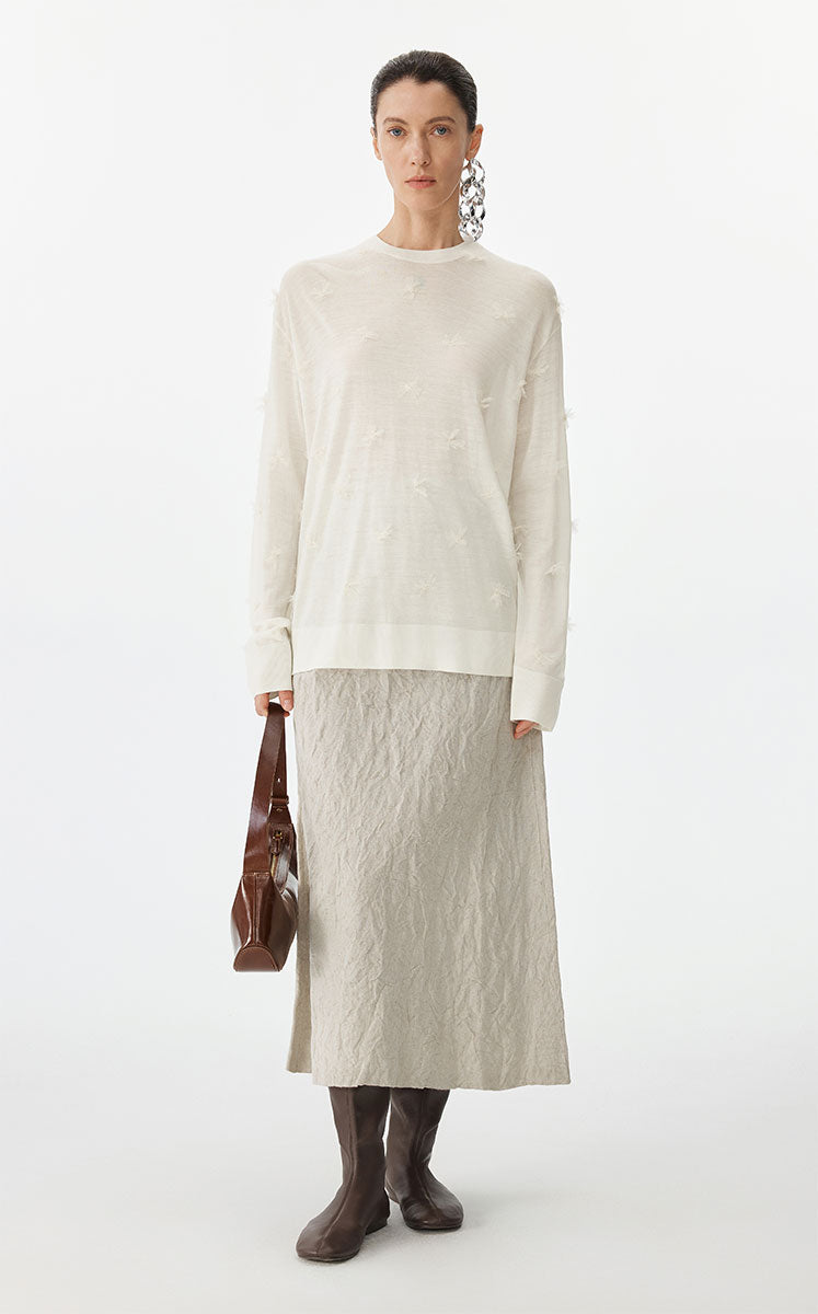 Sweater / JNBY 3D Floral Loose Knit Sweater White