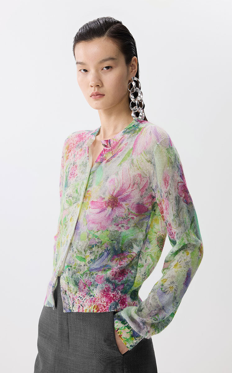 Sweater / JNBY Watercolor Floral Cropped Cardigan