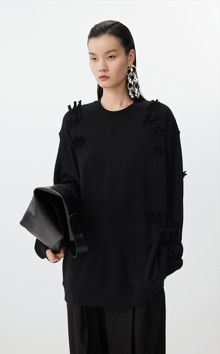Sweatshirt/ JNBY 3D Floral Fringe Sweatshirt