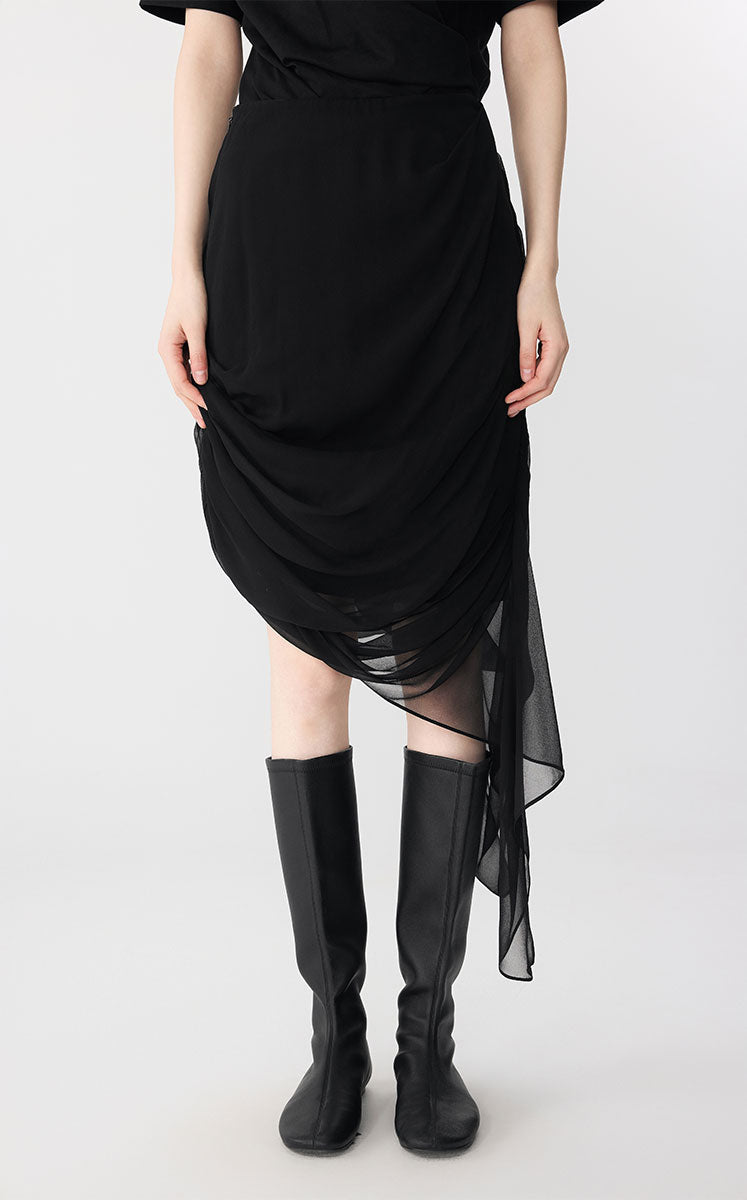 Skirt / JNBY Asymmetric Silk Pleated Skirt Black