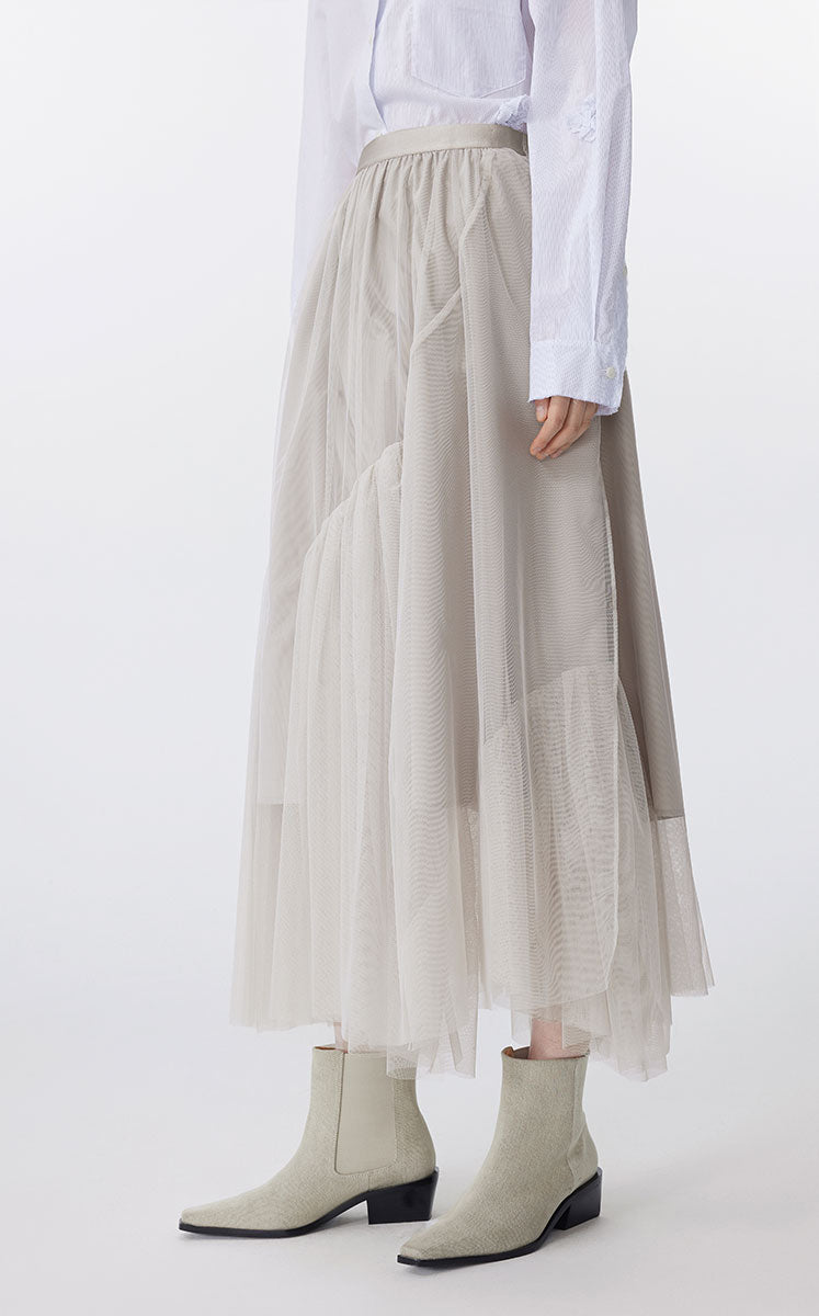 Skirt / JNBY Sheer Mesh Ruffle Hem Skirt