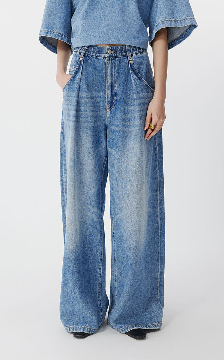 Pants / JNBY Wide-Leg Rolled Denim Trousers Blue