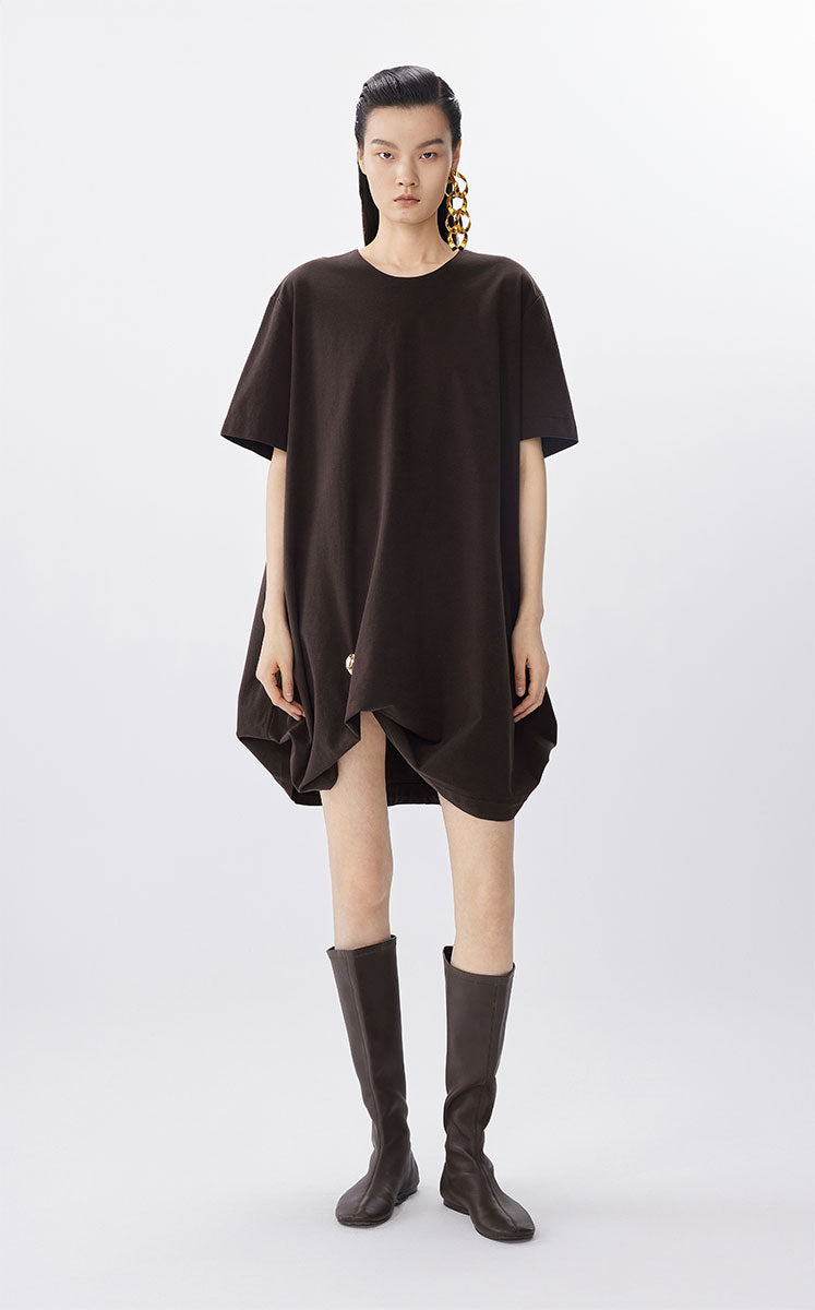 Dress / JNBY Roma Knit Bubble Hem Dress Dark Brown