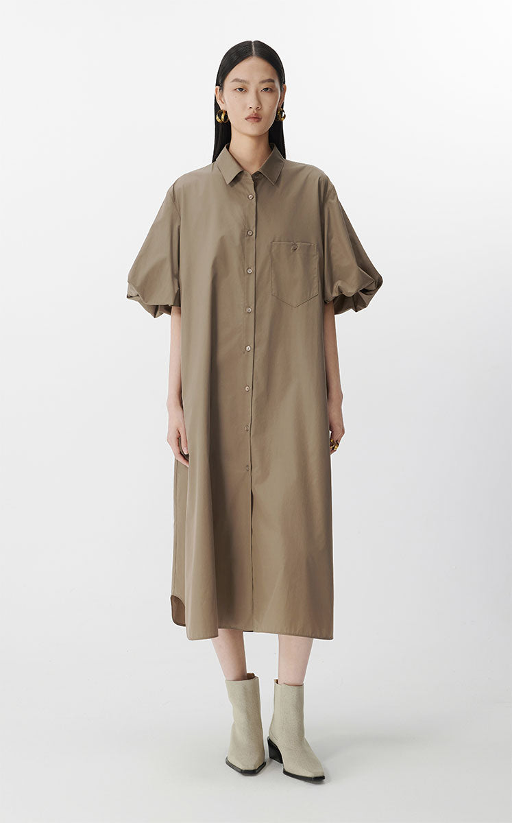 Dress / JNBY Cotton Twill A-Line Short Sleeve Dress Brown