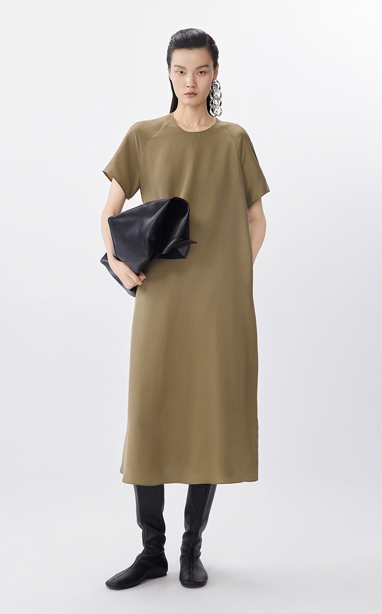 Dress / JNBY Silk A-Line Short Sleeve Dress Brown