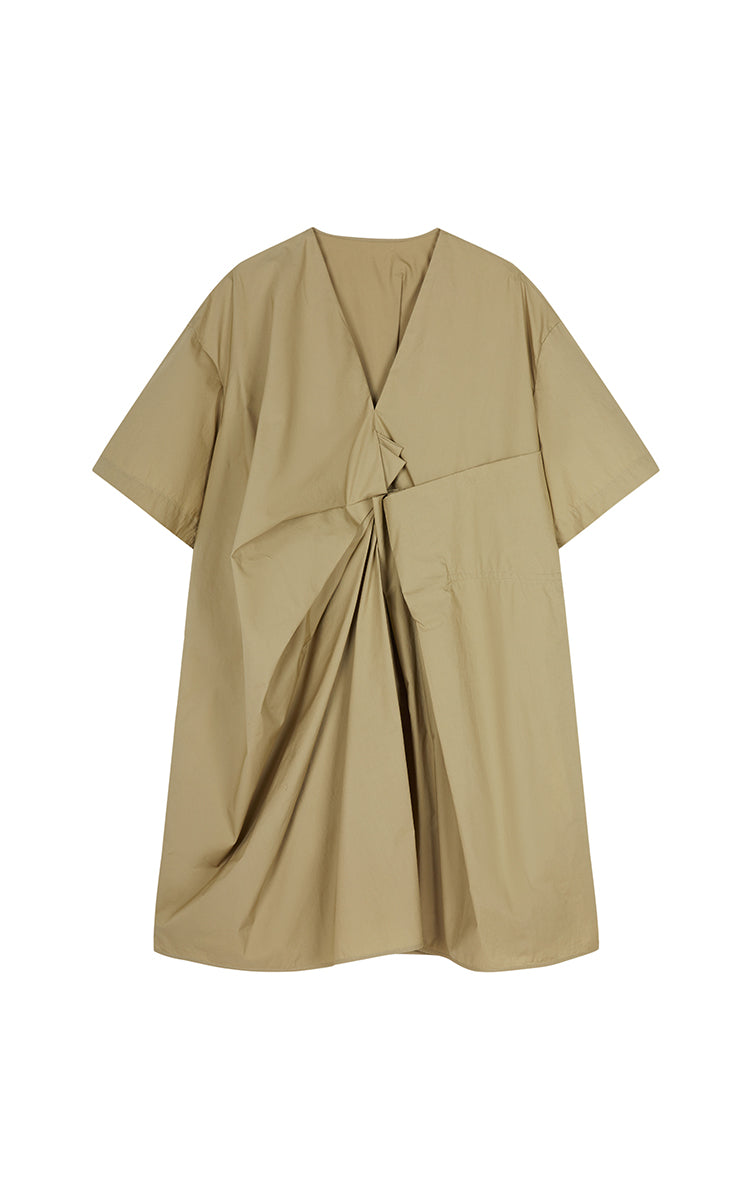 Dress / JNBY Pleated Poplin V-Neck Dress Green