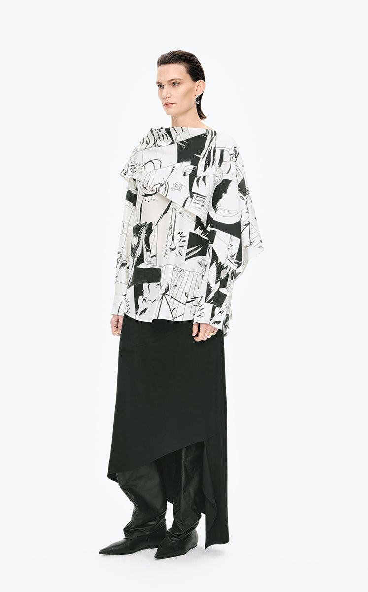 Shirt / JNBY Wrap-Style Silk Comic Print Blouse