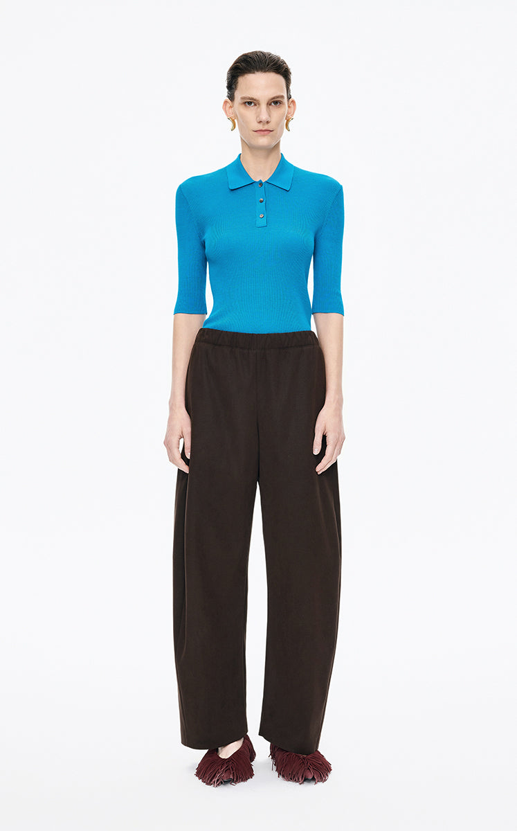 Sweater / JNBY Silk-Cotton Fitted Knit Polo Blue