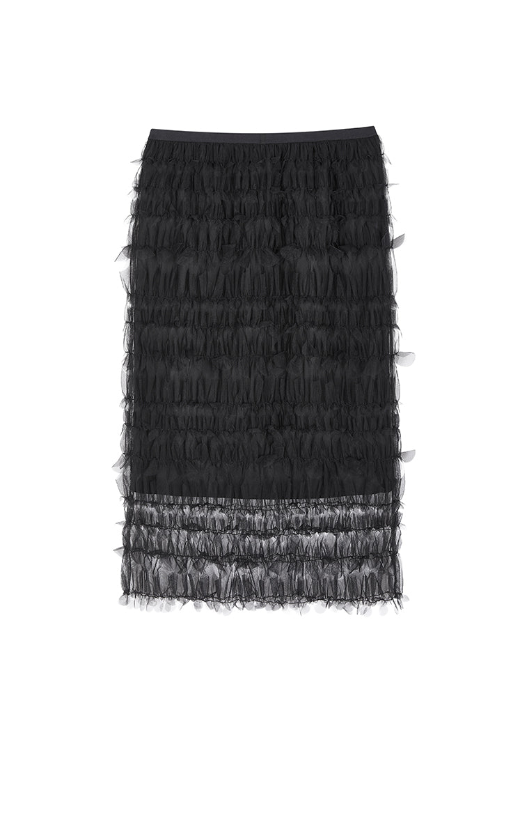 Skirt / JNBY 3D Floral Nylon Mesh Midi Skirt