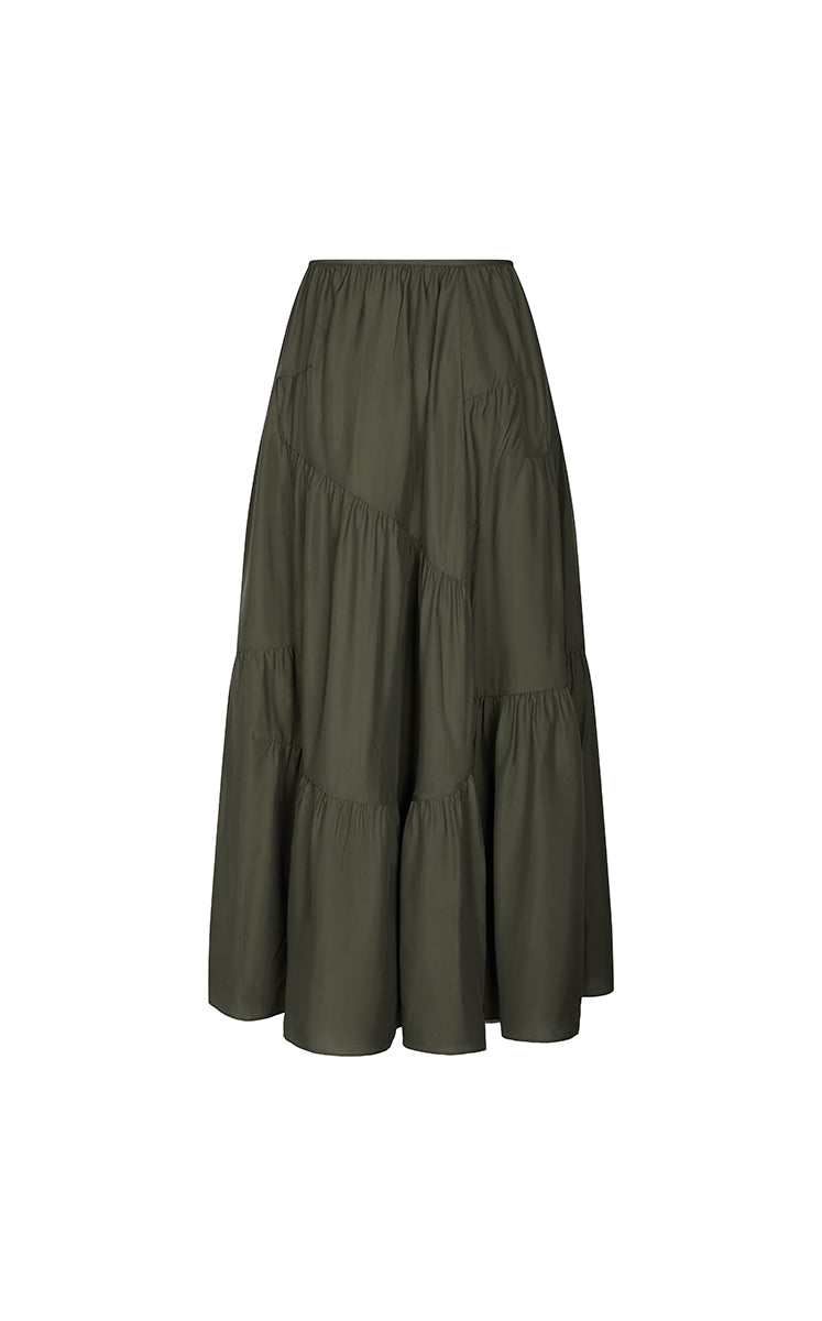 Skirt / JNBY A-Line Pleated Rayon Silk Maxi Skirt Brown