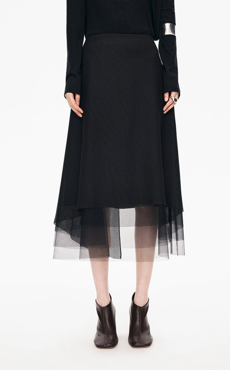Skirt / JNBY Eco-Friendly A-Line Acetate Mesh Midi Skirt Black