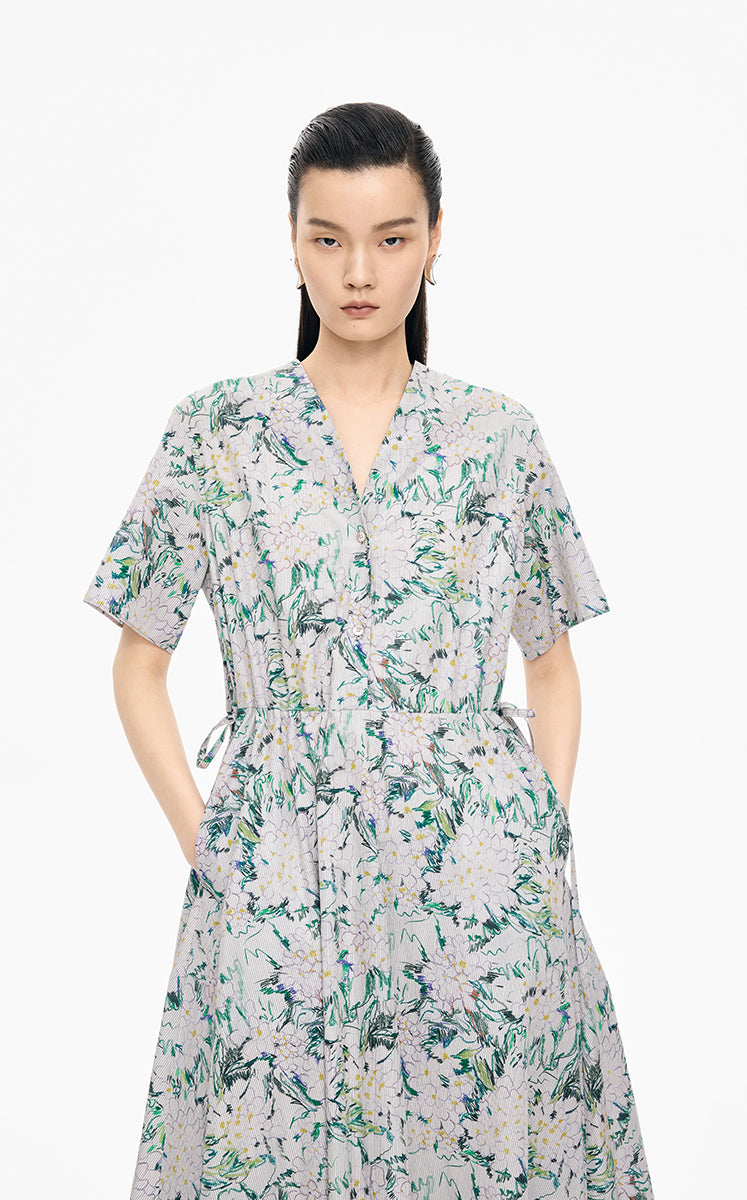 Dress / JNBY Hand-Painted Hydrangea A-Line Dress