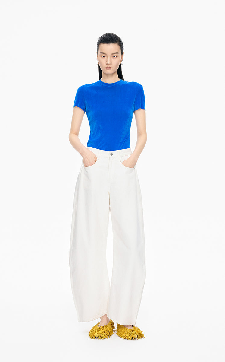 T-Shirt / JNBY Slim Fit Mesh Velvet Short Sleeve Tee Blue