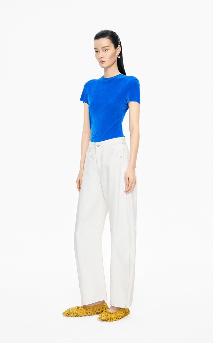 T-Shirt / JNBY Slim Fit Mesh Velvet Short Sleeve Tee