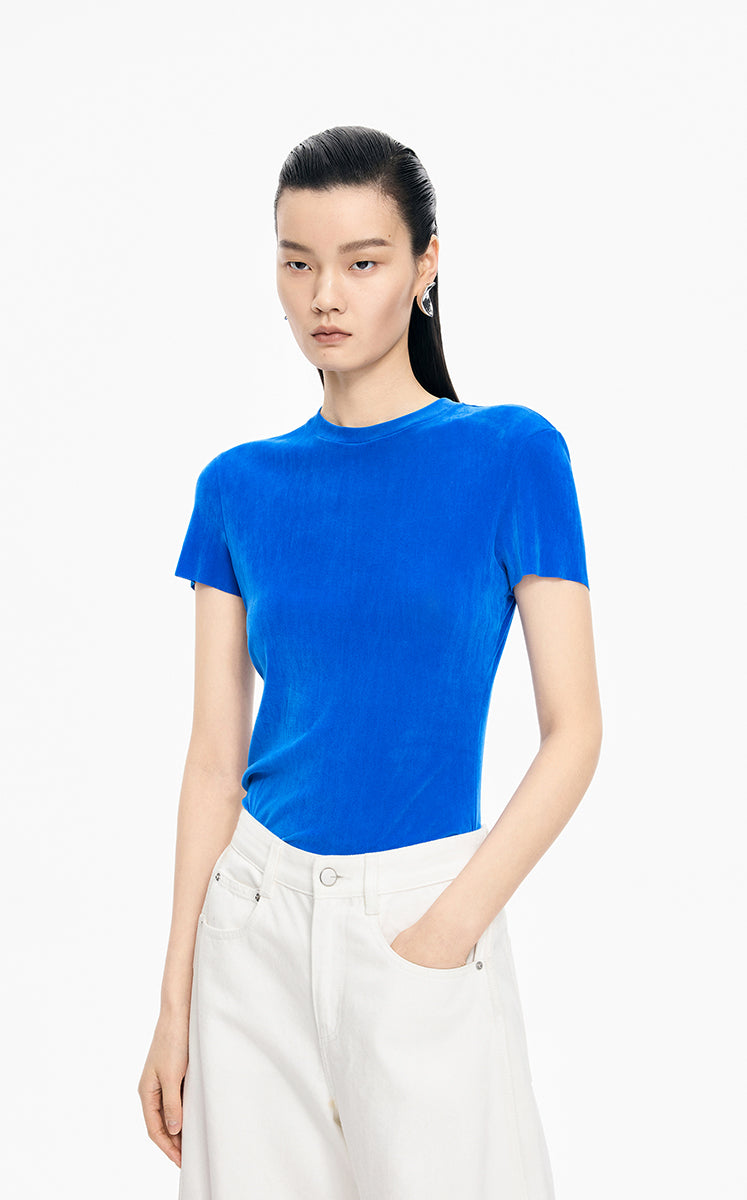 T-Shirt / JNBY Slim Fit Mesh Velvet Short Sleeve Tee