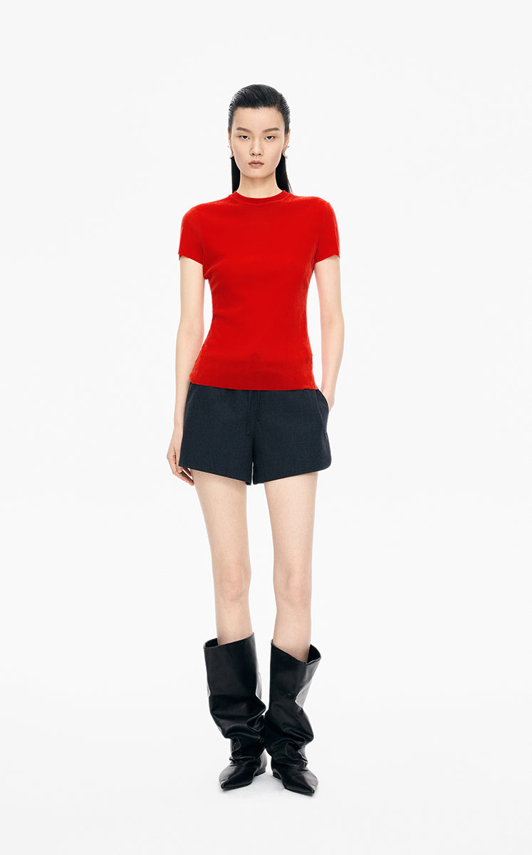 T-Shirt / JNBY Slim Fit Mesh Velvet Short Sleeve Tee Red