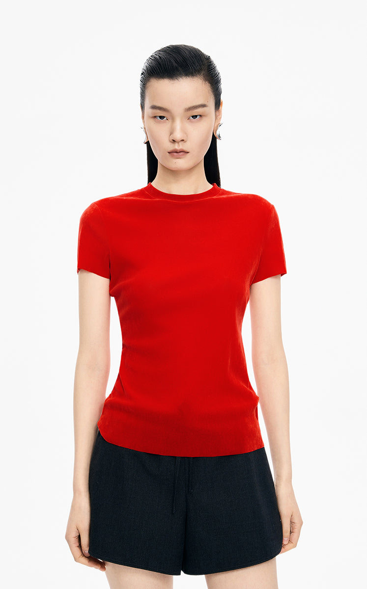 T-Shirt / JNBY Slim Fit Mesh Velvet Short Sleeve Tee