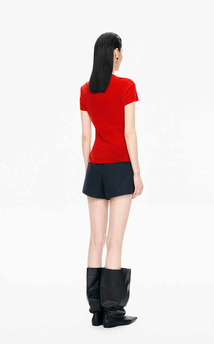 T-Shirt / JNBY Slim Fit Mesh Velvet Short Sleeve Tee