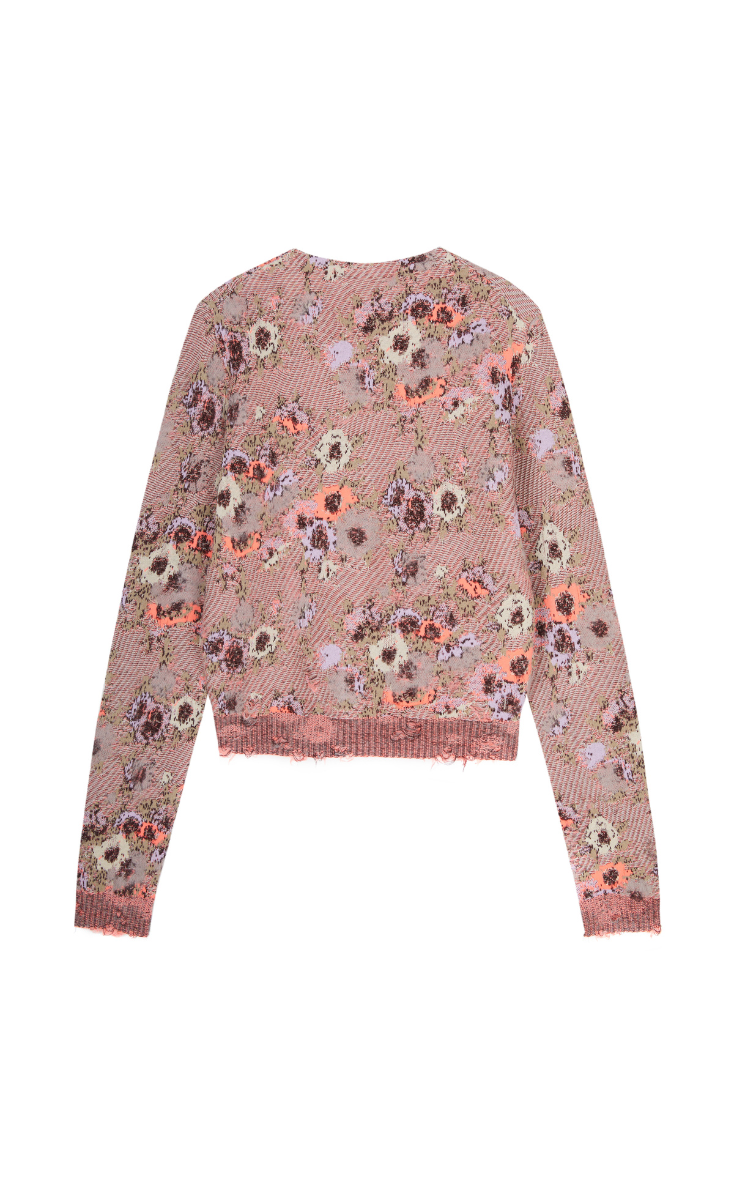 Sweater / JNBY V-Neck Floral Knit Cardigan Pink