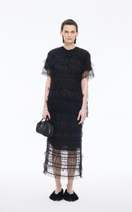 T-shirt / JNBY Sheer Mesh Loose-Fit Knit Tee Black